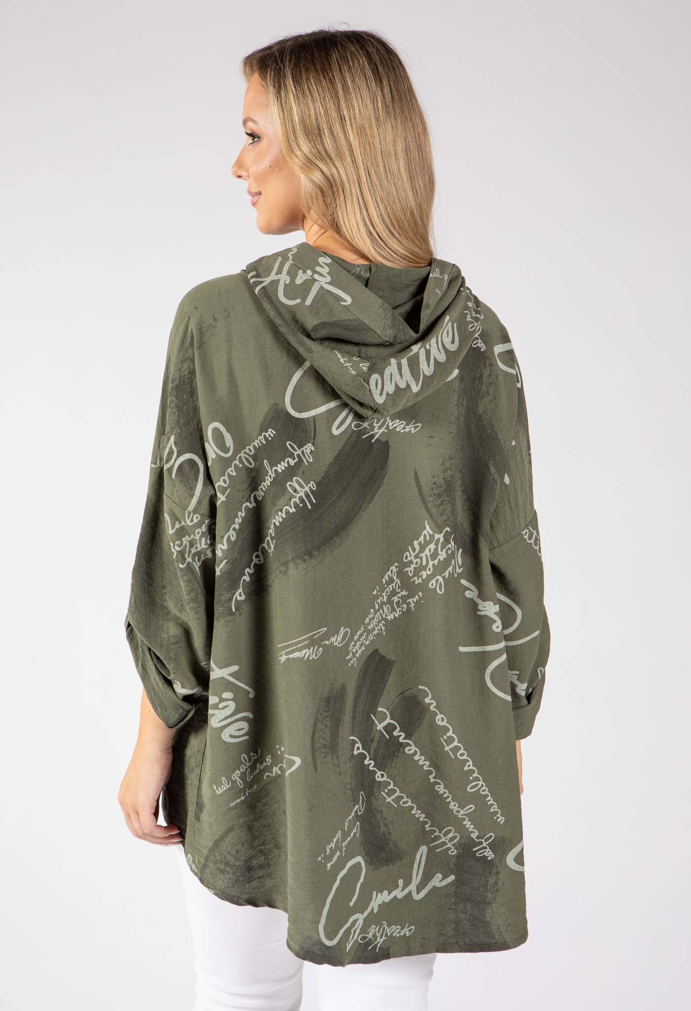 Abstract Print Linen Look Hoodie