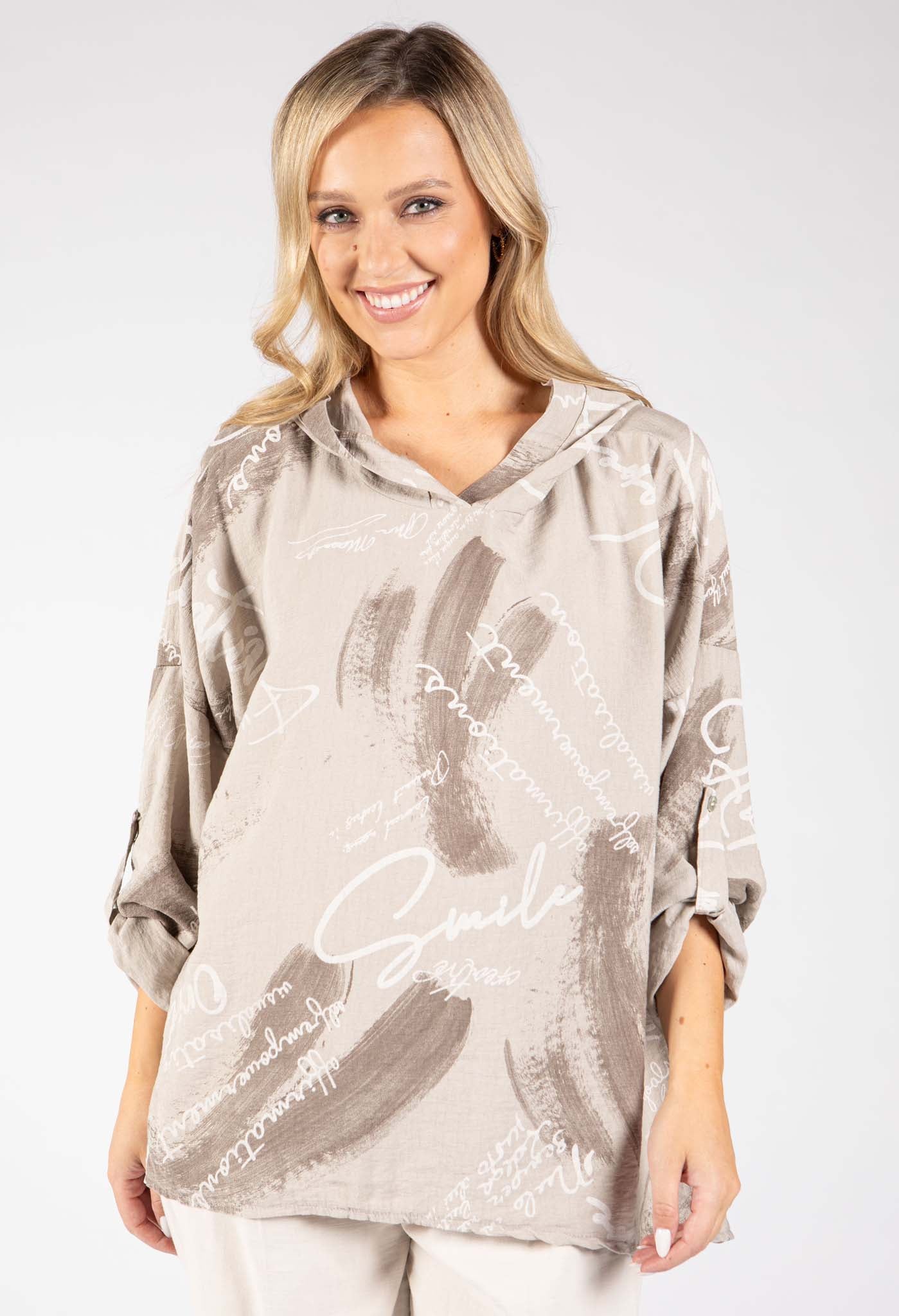 Abstract Print Linen Look Hoodie