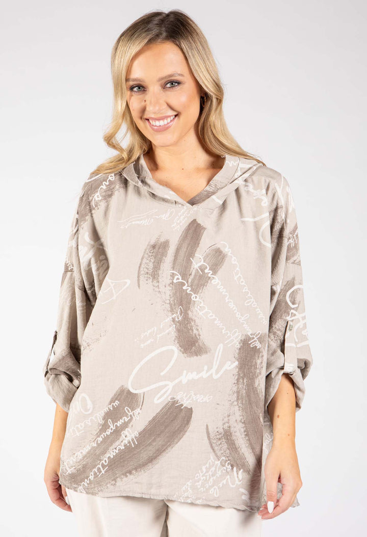 Abstract Print Linen Look Hoodie