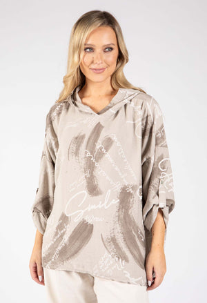 Abstract Print Linen Look Hoodie