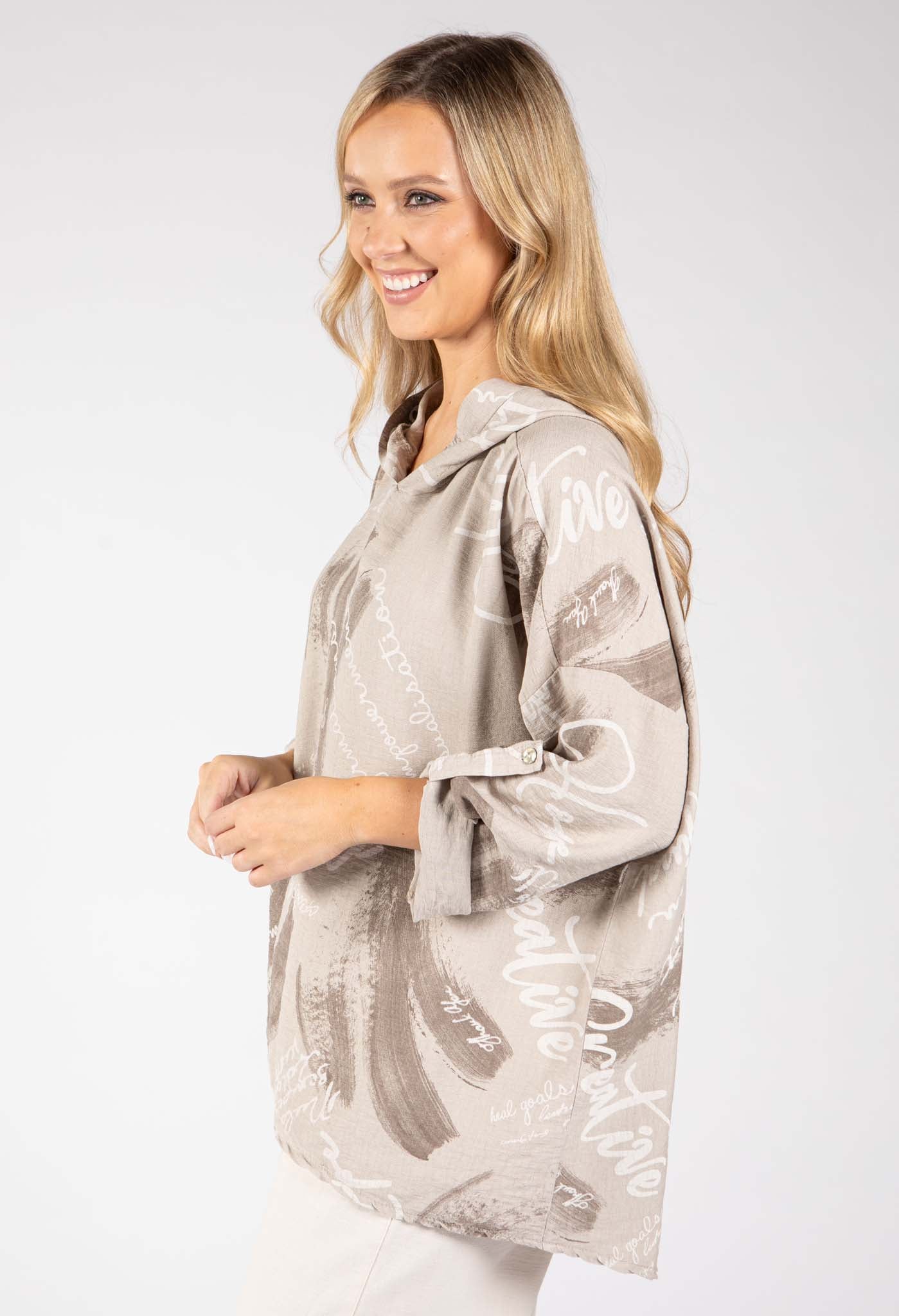 Abstract Print Linen Look Hoodie