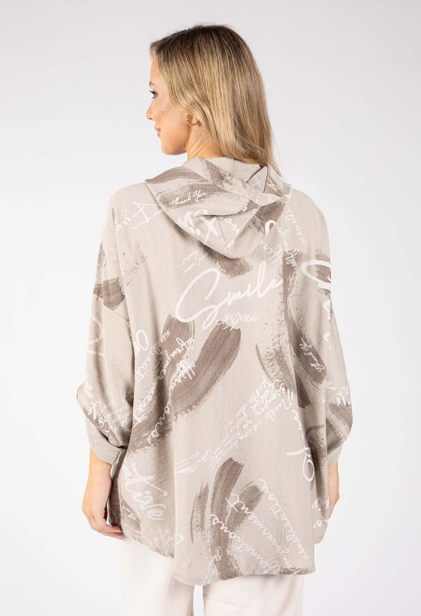 Abstract Print Linen Look Hoodie