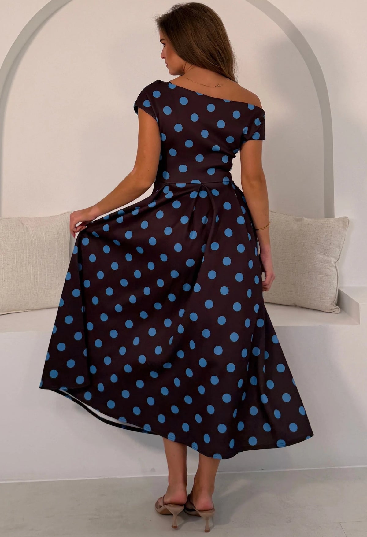 Betty Asymmetric Polka Dot Midi Dress