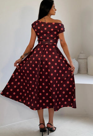 Betty Asymmetric Polka Dot Midi Dress