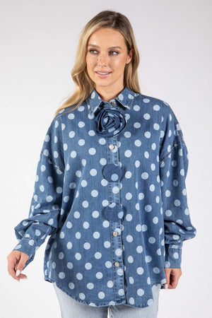 Polka Dot Denim Blouse