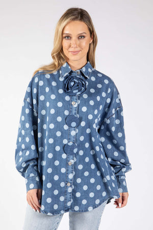 Polka Dot Denim Blouse