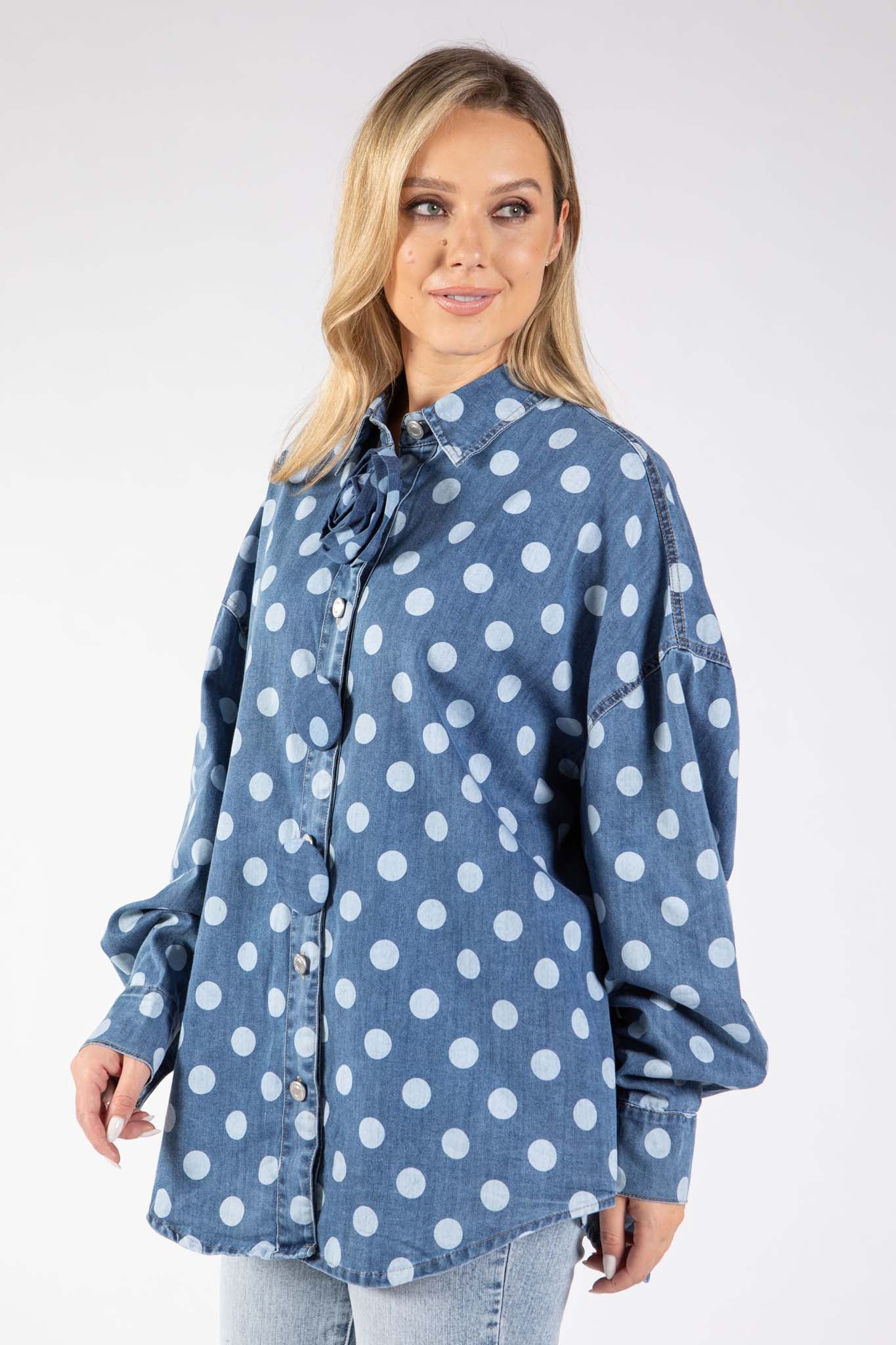 Polka Dot Denim Blouse