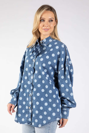 Polka Dot Denim Blouse