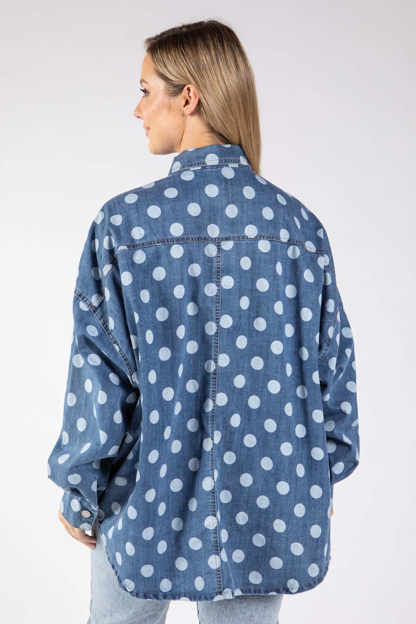 Polka Dot Denim Blouse