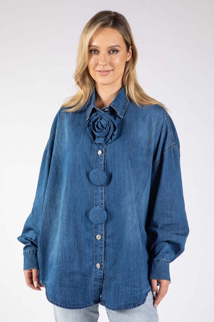 Button Detail Denim Blouse