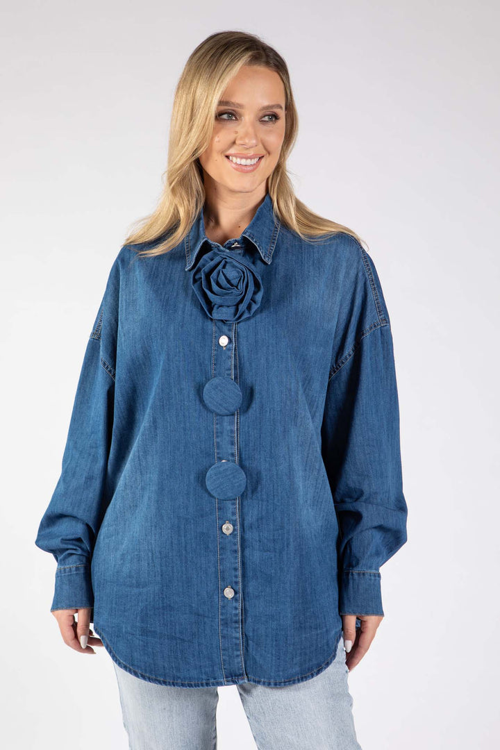 Button Detail Denim Blouse