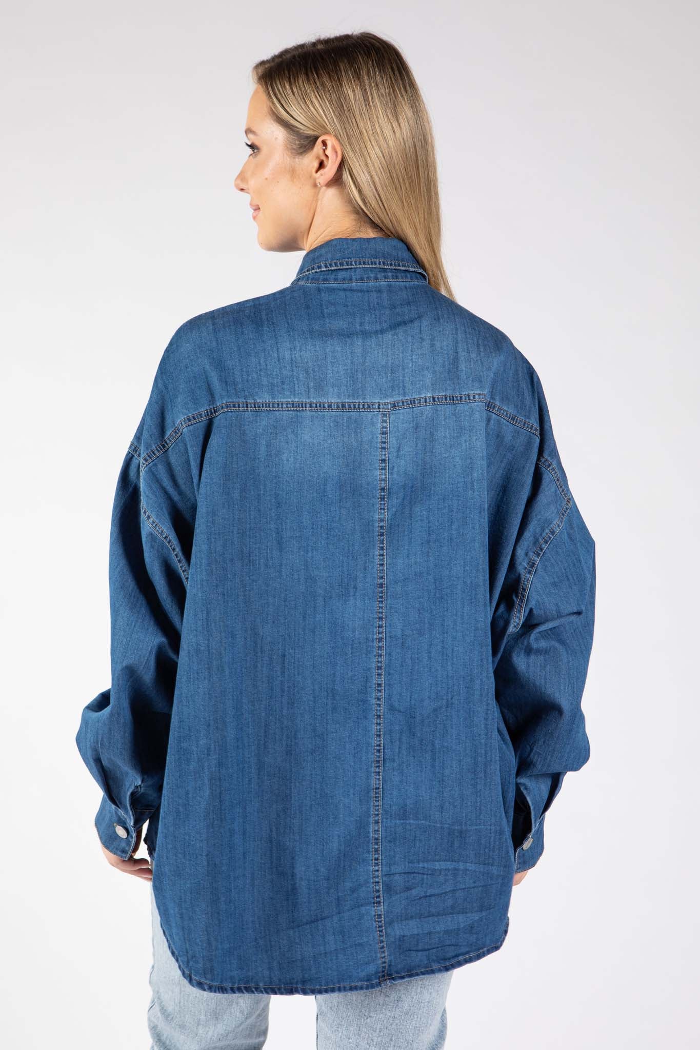 Button Detail Denim Blouse