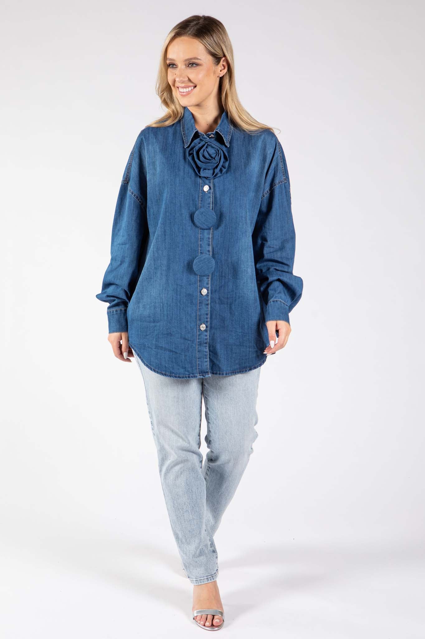 Button Detail Denim Blouse