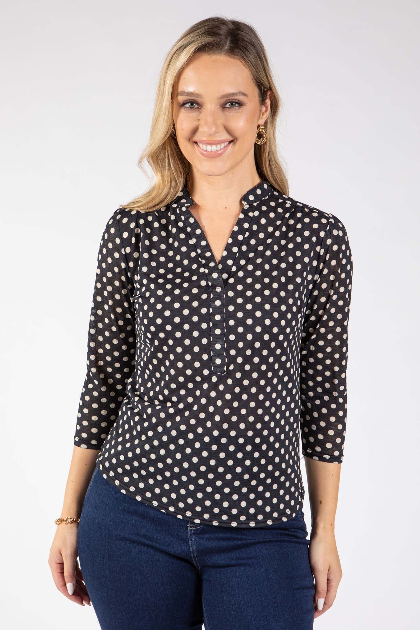 Polka Dot V-Neck Blouse