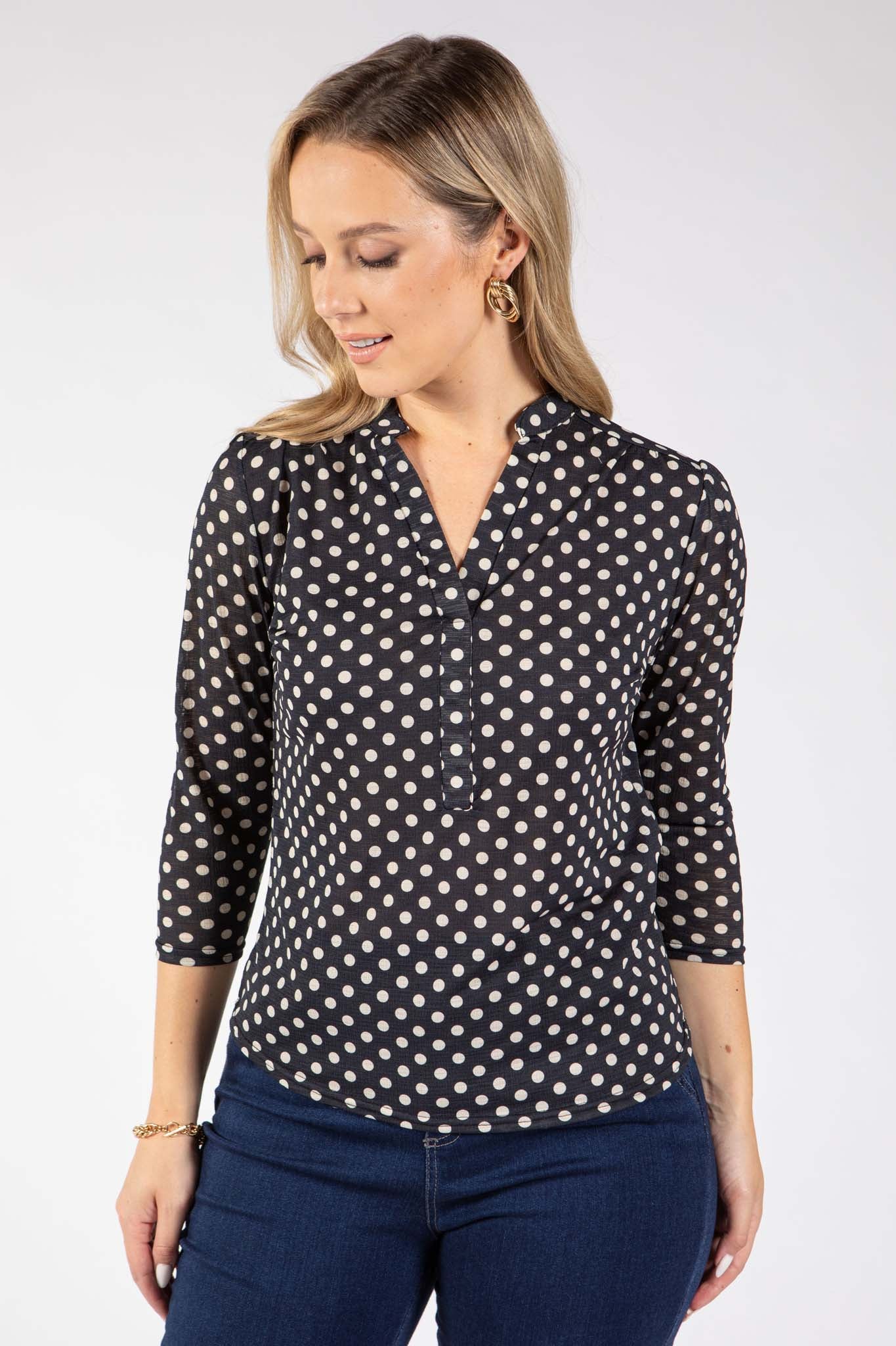 Polka Dot V-Neck Blouse