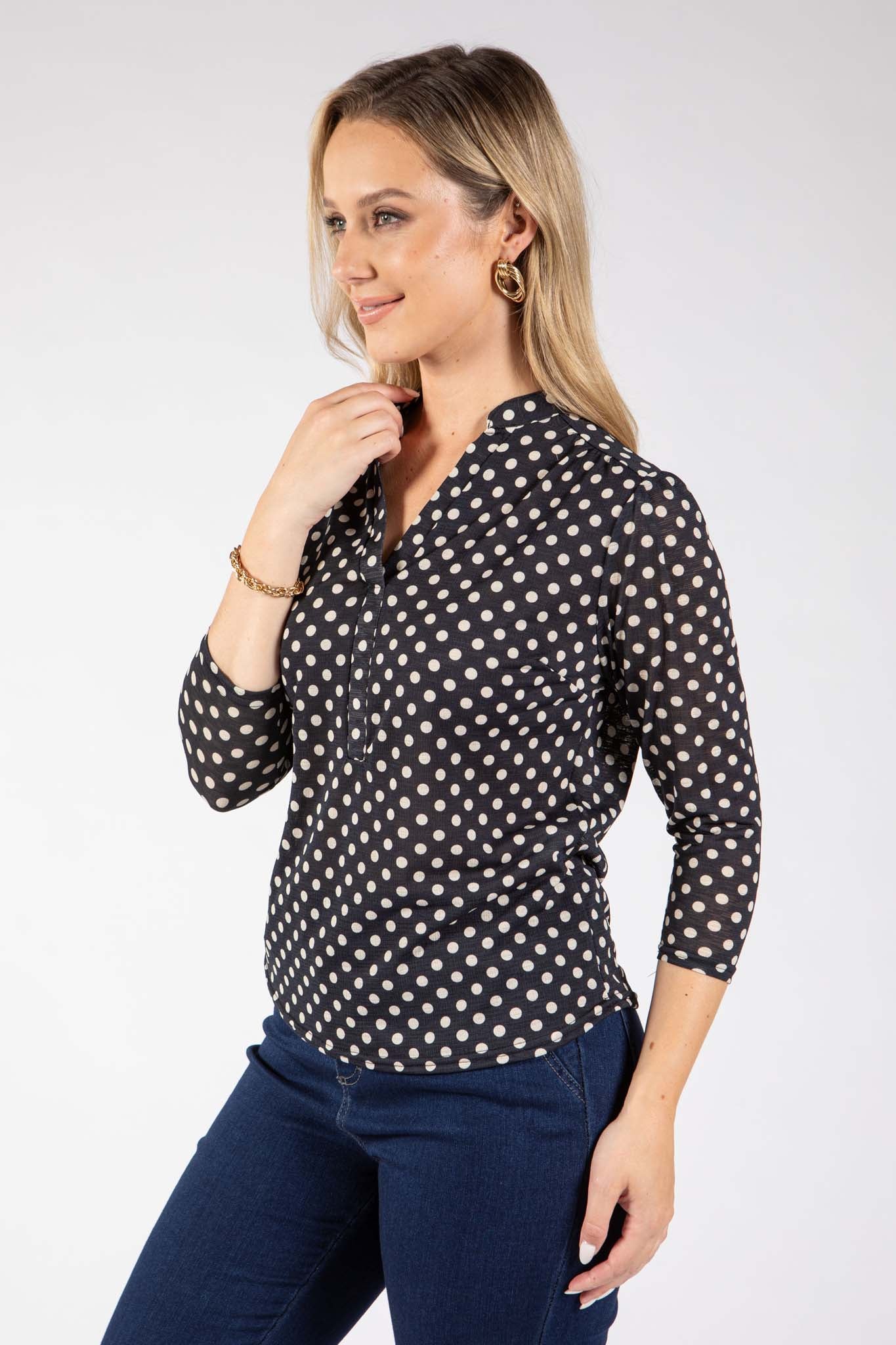 Polka Dot V-Neck Blouse