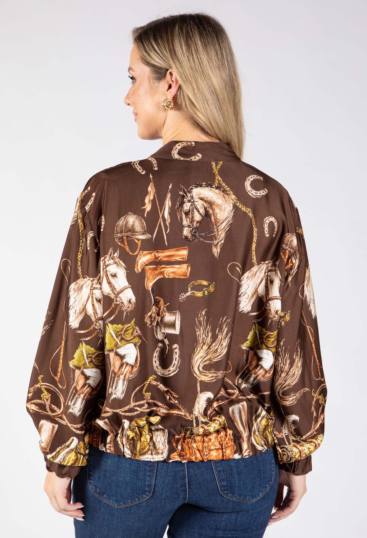 Horse Print Satin Bomber Jacket