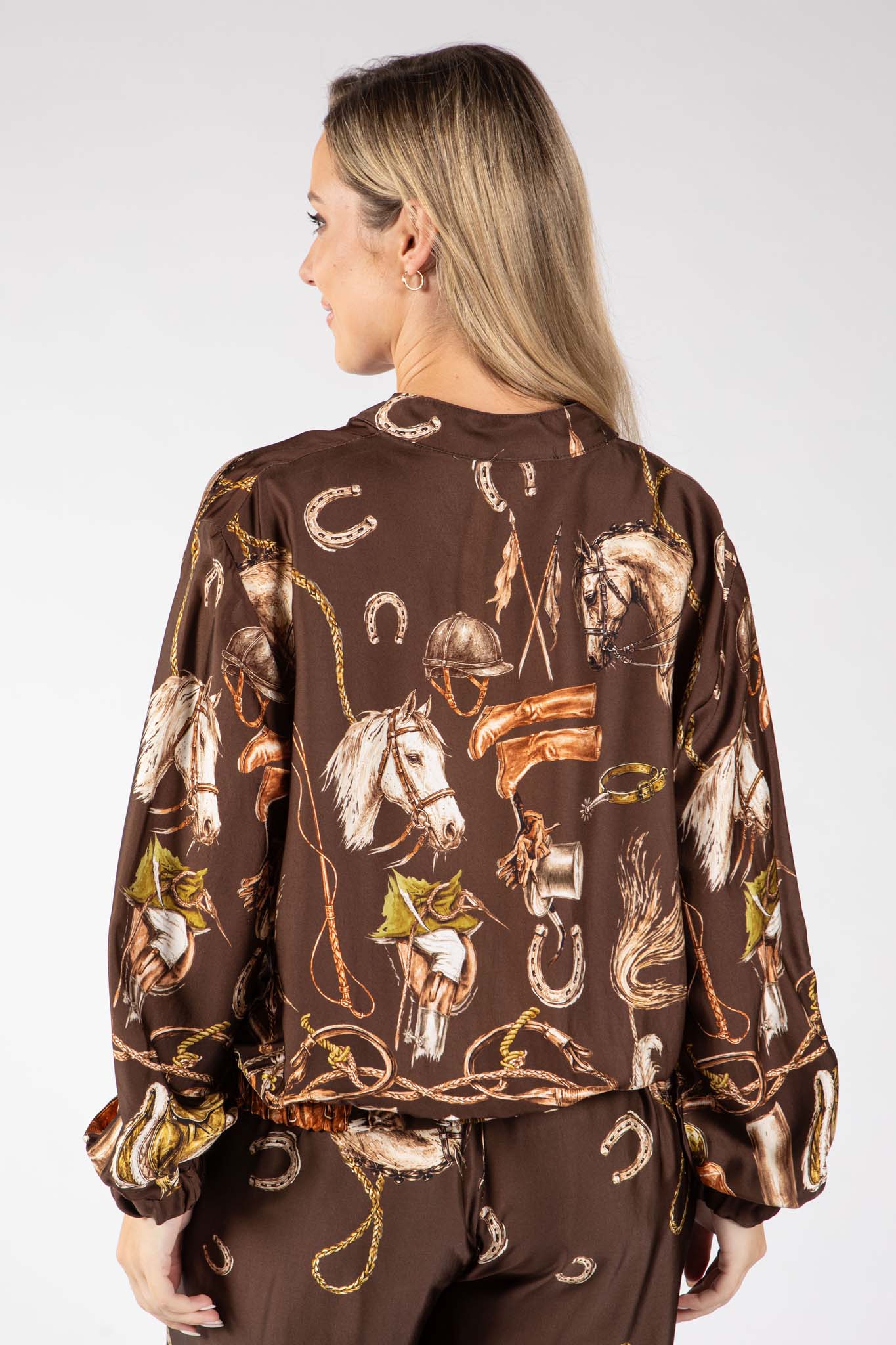Horse Print Satin Bomber Jacket