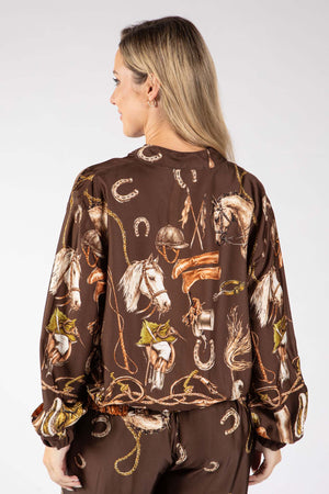 Horse Print Satin Bomber Jacket