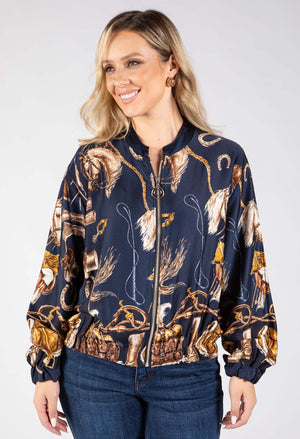 Horse Print Satin Bomber Jacket