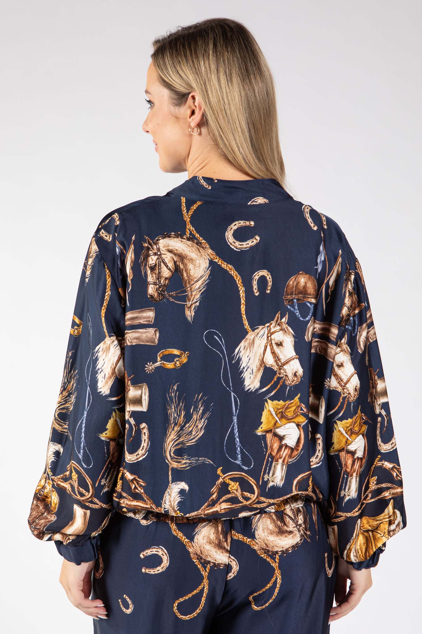 Horse Print Satin Bomber Jacket