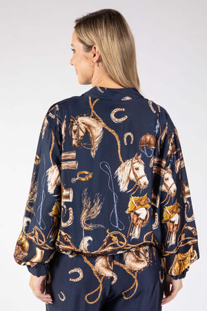 Horse Print Satin Bomber Jacket