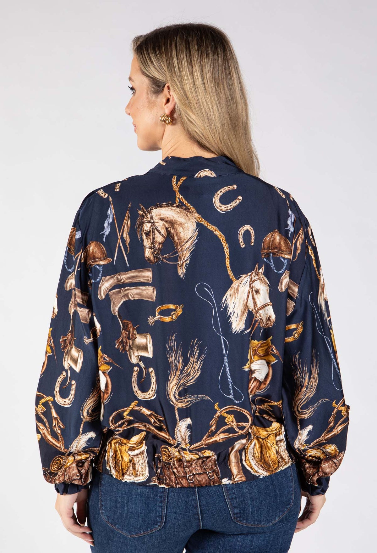 Horse Print Satin Bomber Jacket
