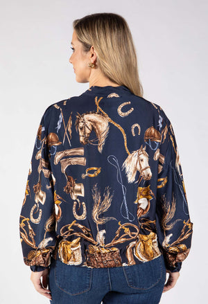 Horse Print Satin Bomber Jacket