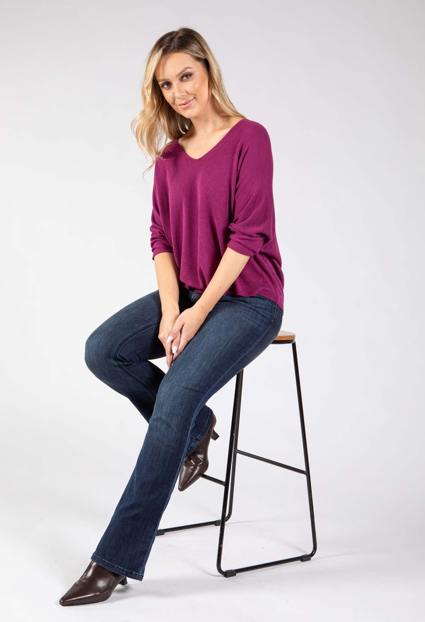 Fine Knit V-Neck Jumper