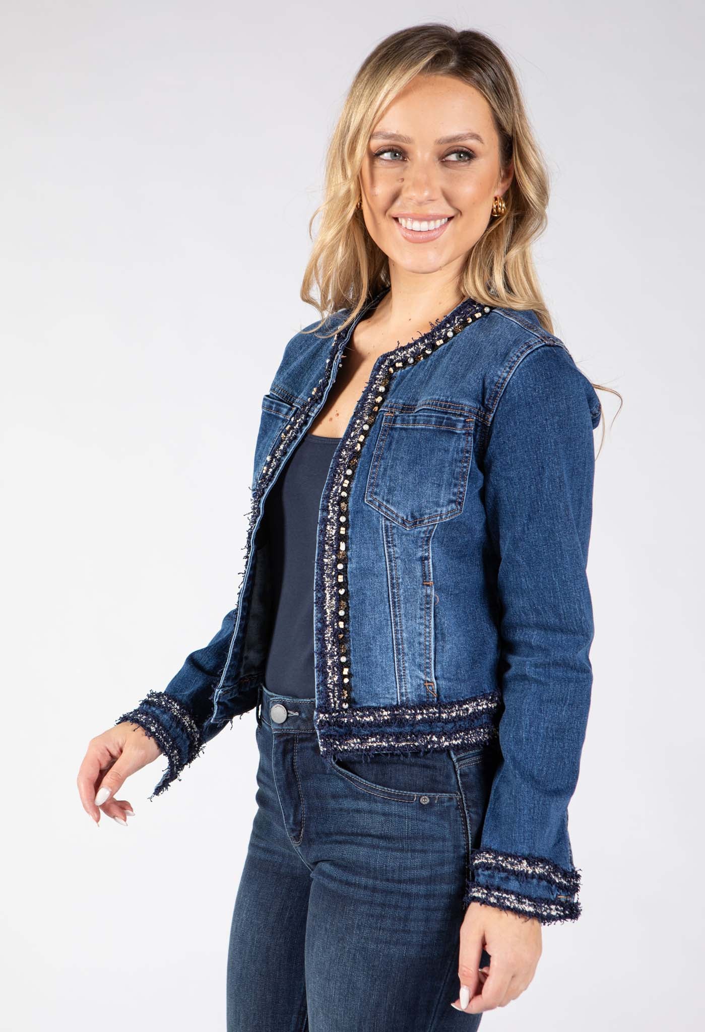Pearl Trim Denim Jacket