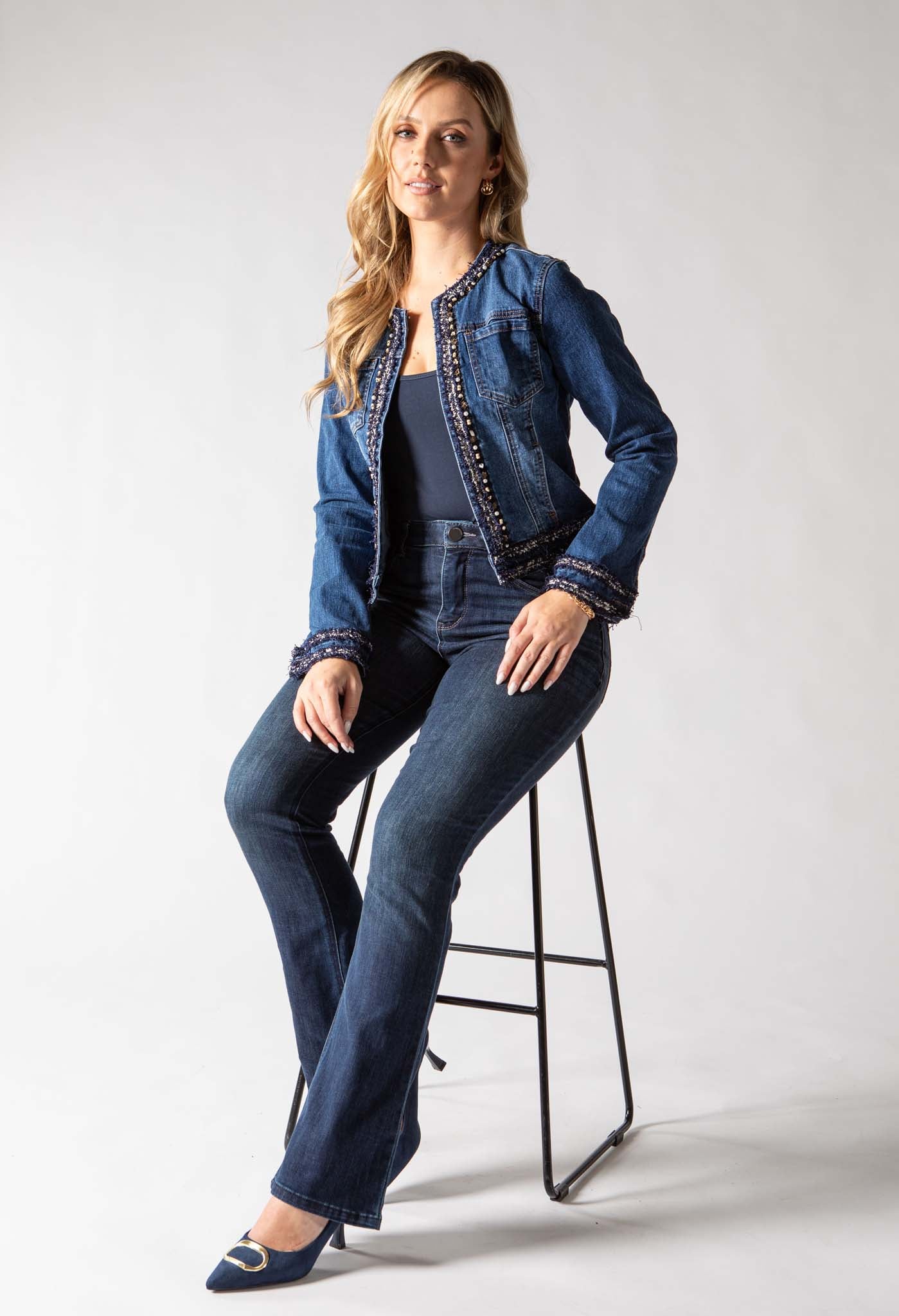 Pearl Trim Denim Jacket
