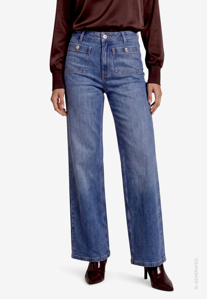 Wide Leg Jeans In Dark Blue Denim