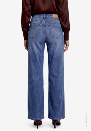 Wide Leg Jeans In Dark Blue Denim