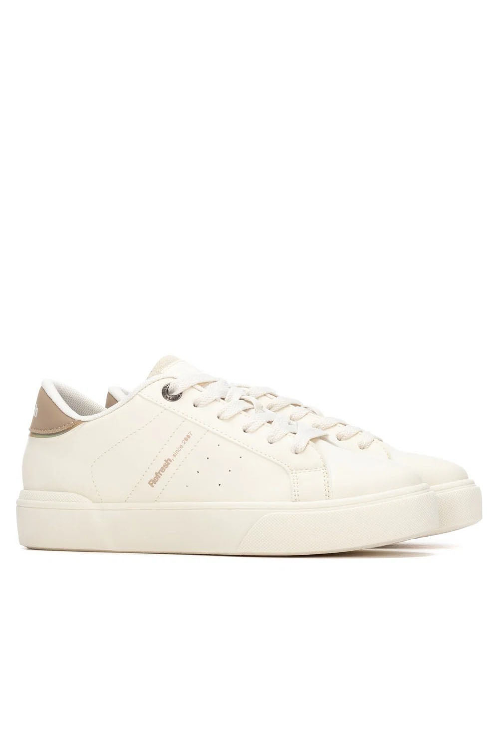 Classic cream trainers with coloured heel