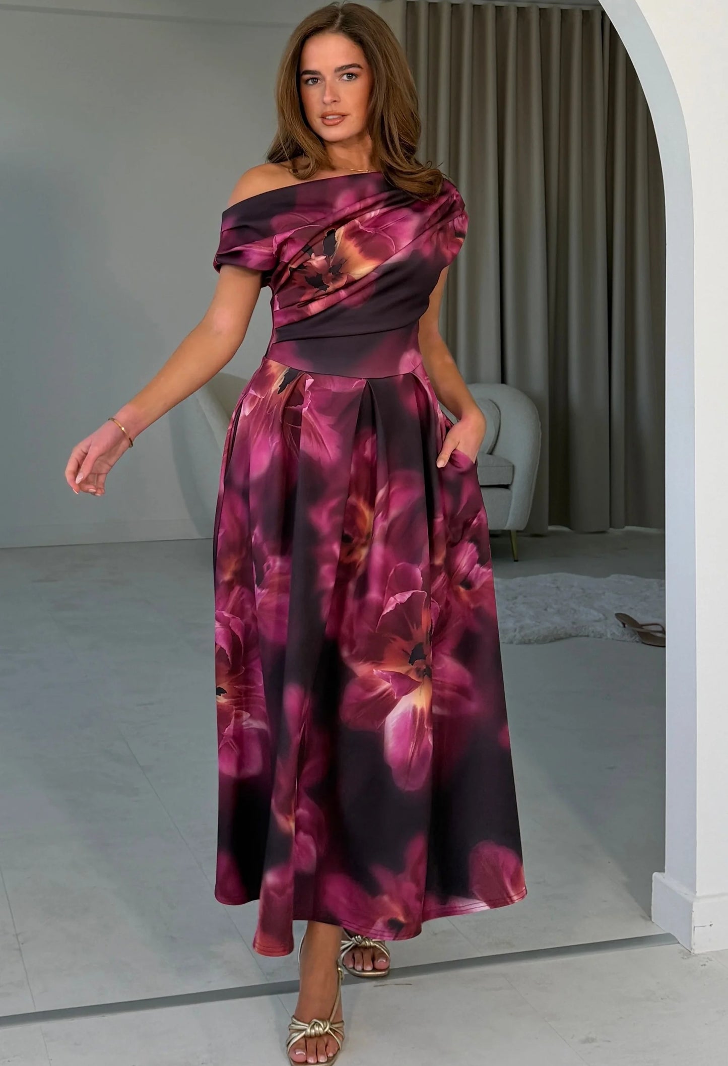 Betty Asymmetric Floral Midi Dress