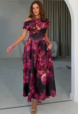 Betty Asymmetric Floral Midi Dress