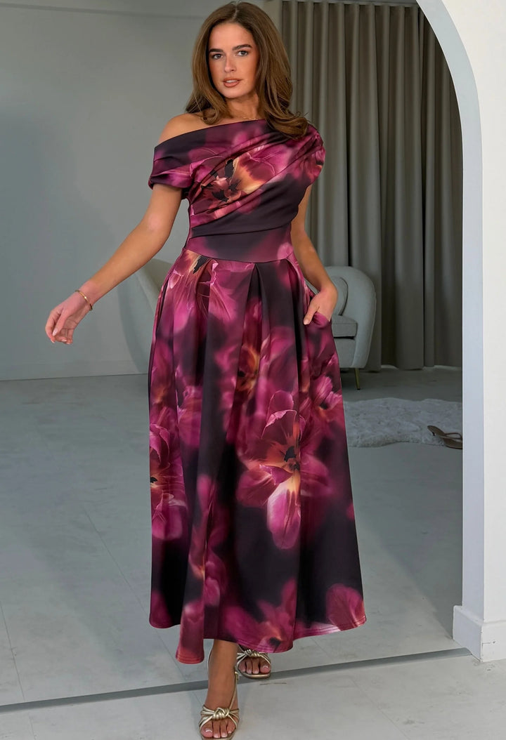 Betty Asymmetric Floral Midi Dress