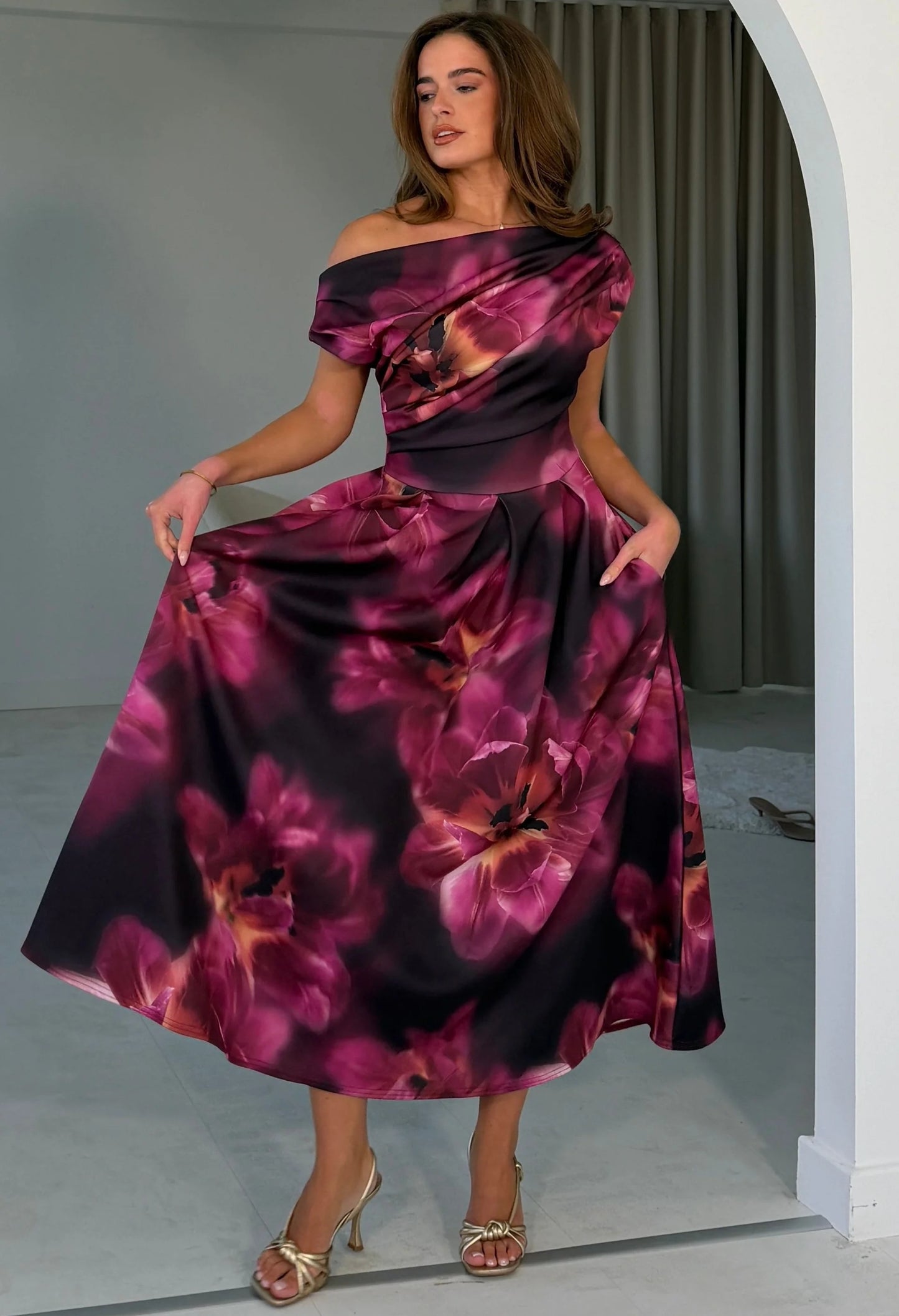 Betty Asymmetric Floral Midi Dress