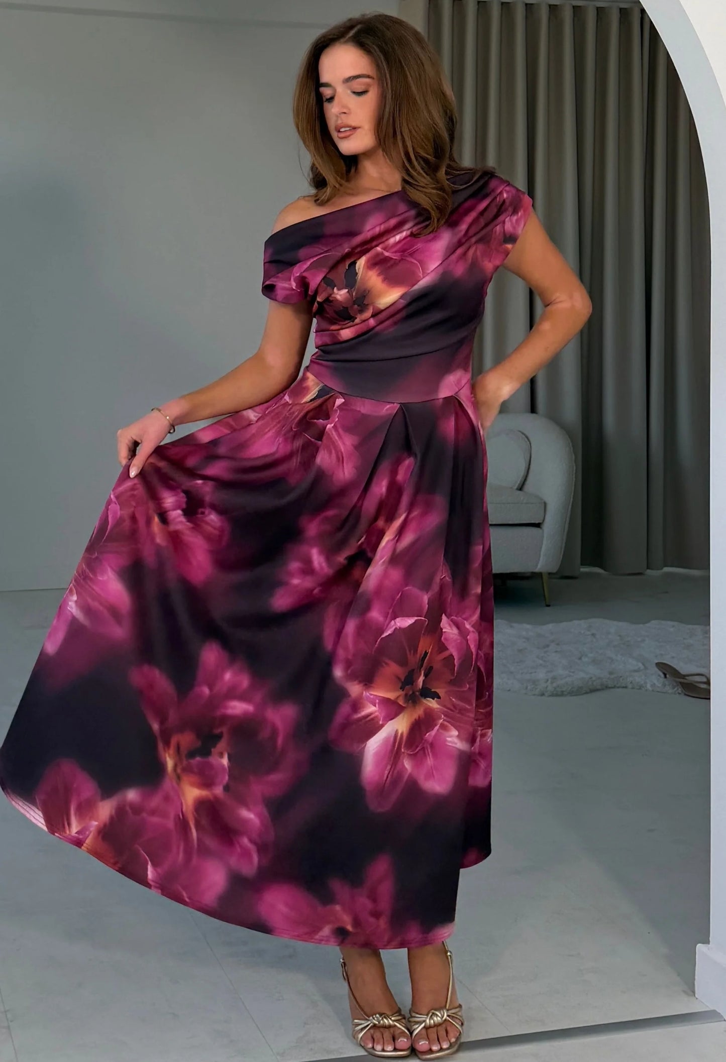 Betty Asymmetric Floral Midi Dress