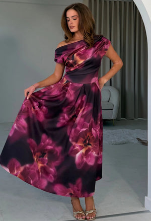 Betty Asymmetric Floral Midi Dress