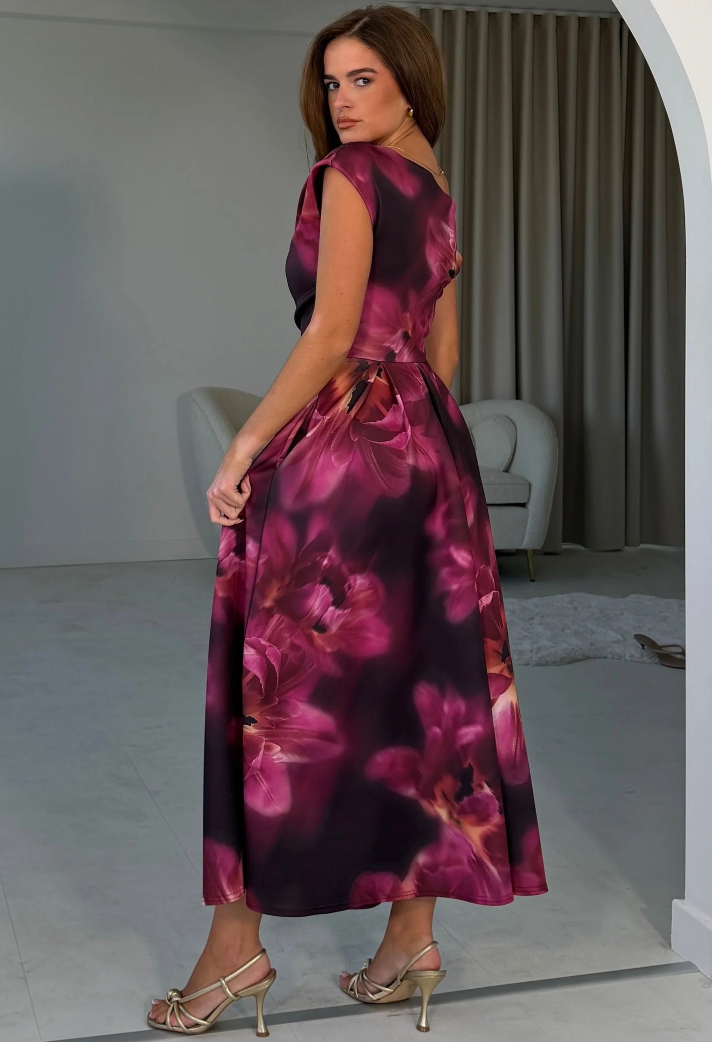 Betty Asymmetric Floral Midi Dress