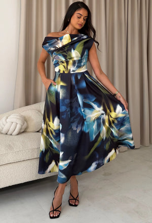 Betty Asymmetric Floral Midi Dress