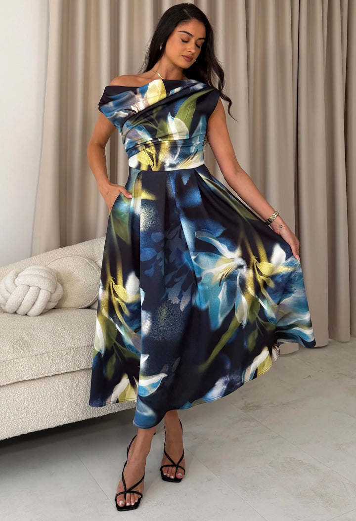 Betty Asymmetric Floral Midi Dress