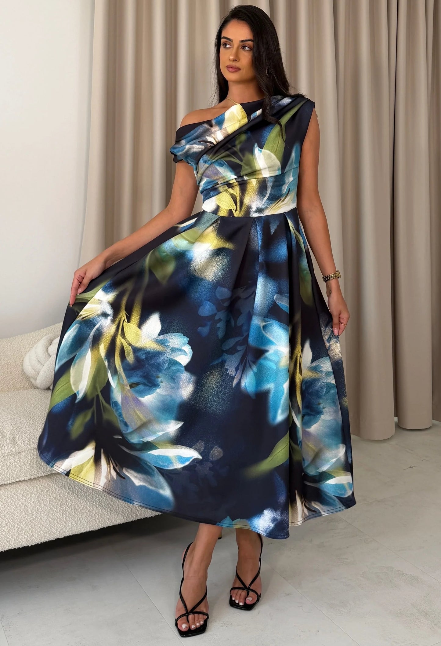 Betty Asymmetric Floral Midi Dress