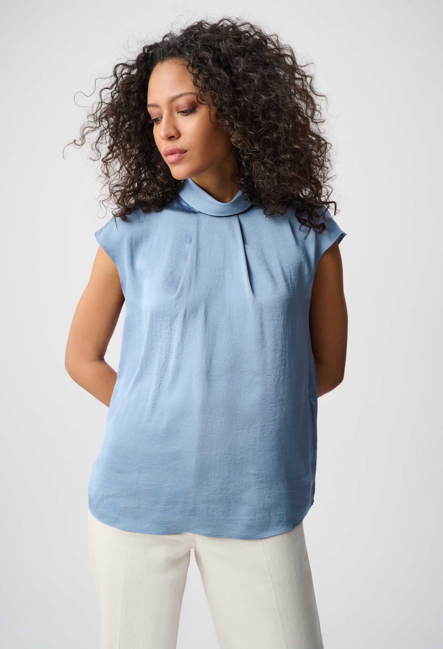Cap Sleeve High Neck Blouse