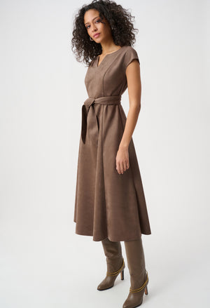 V-Neck Belted Midi Dress