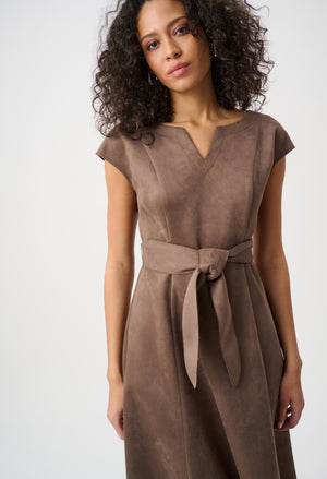 V-Neck Belted Midi Dress