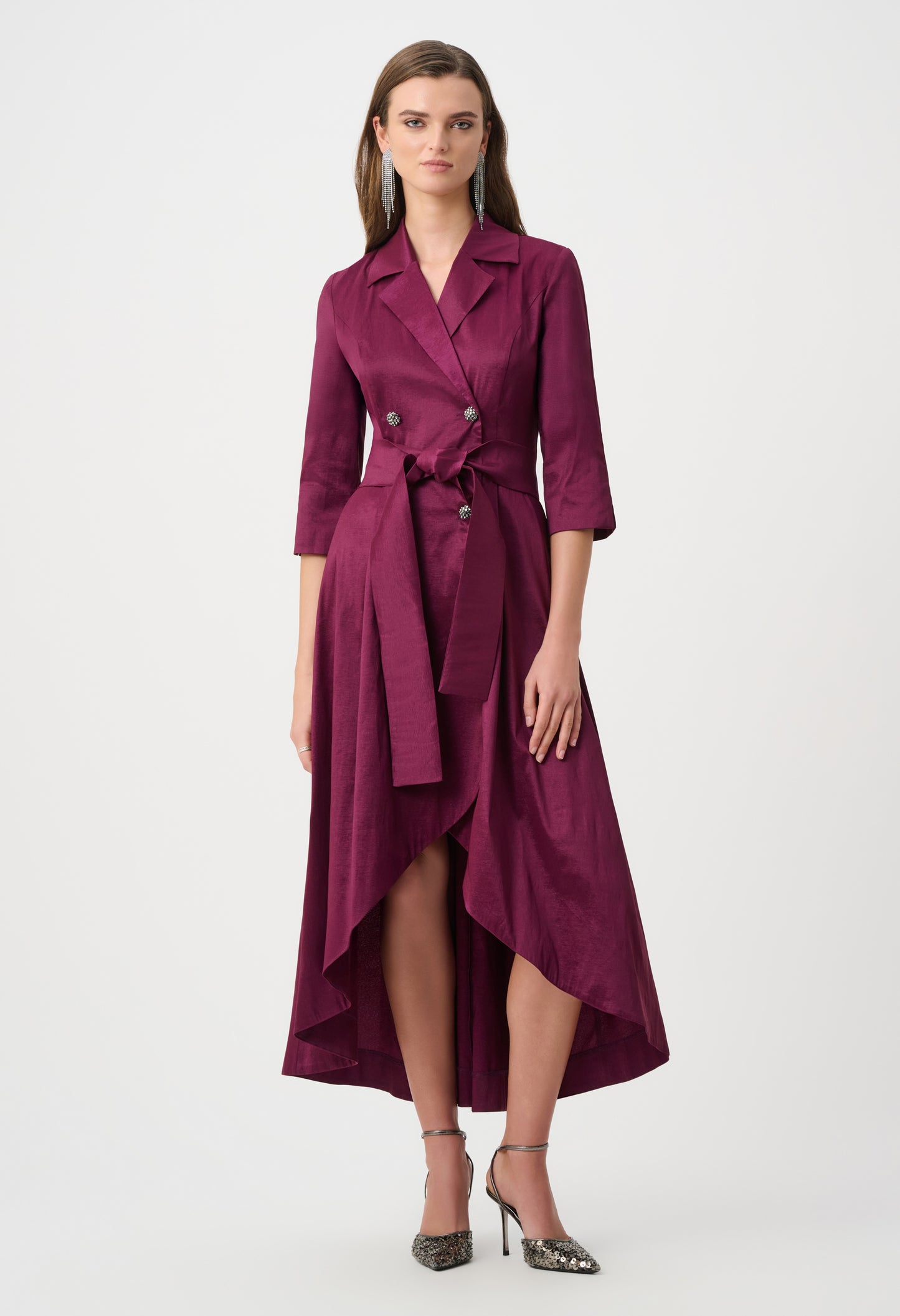 Taffeta Fit and Flare Wrap Dress