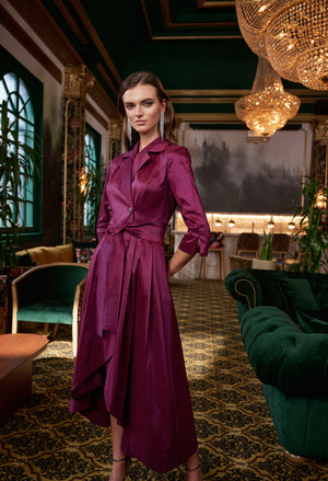 Taffeta Fit and Flare Wrap Dress