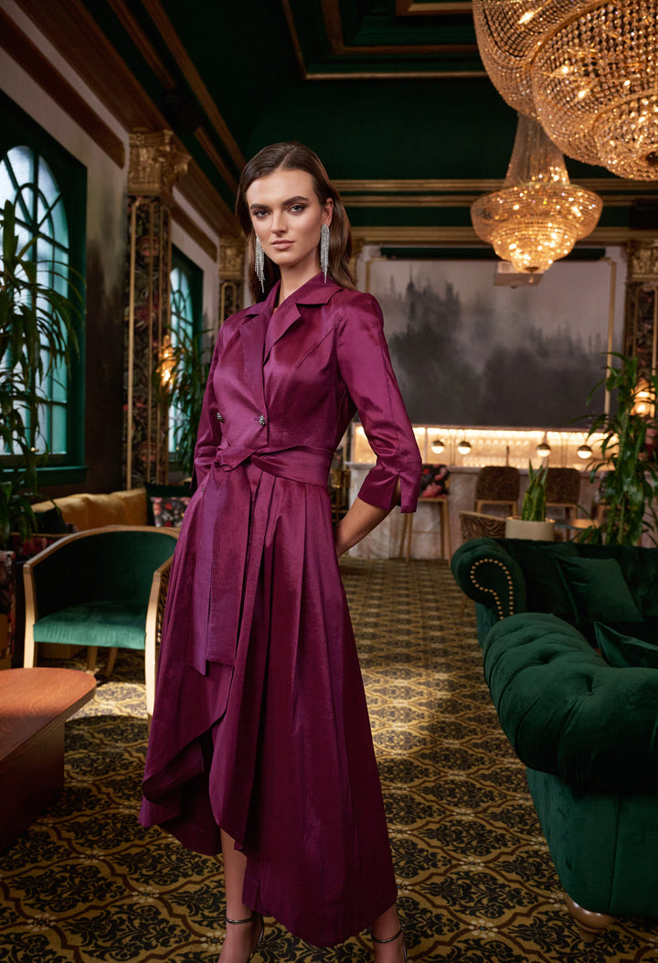 Taffeta Fit and Flare Wrap Dress